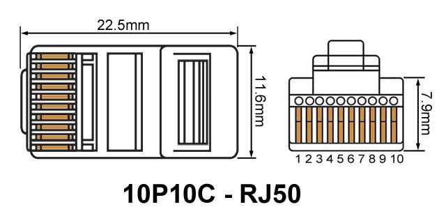 RJ connector 10P10C male transparant RJ48 afmetingen